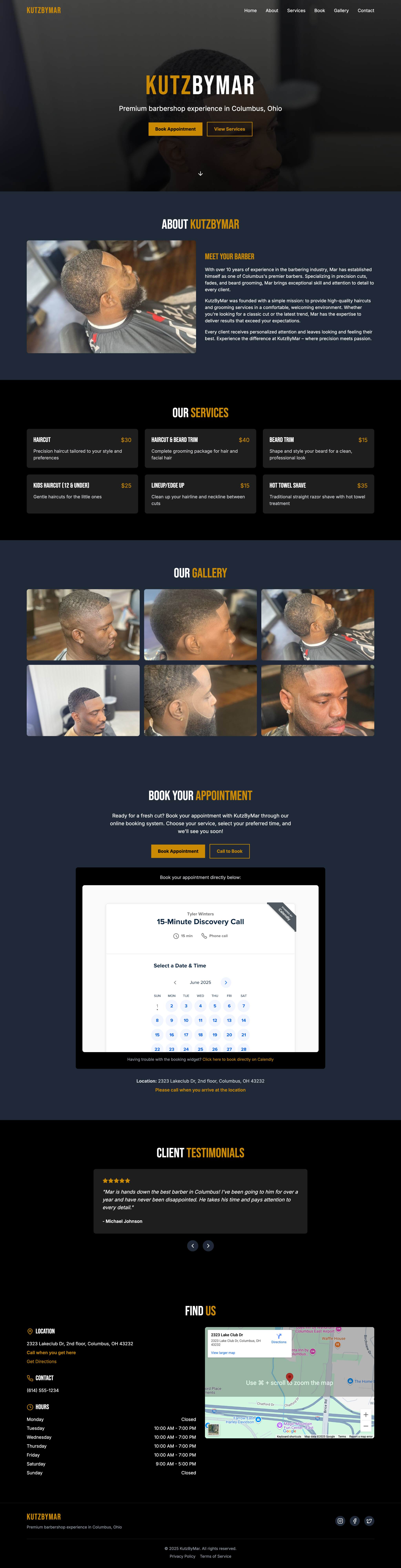 KutzByMar Barbershop Website - Modern barber site with gallery and booking